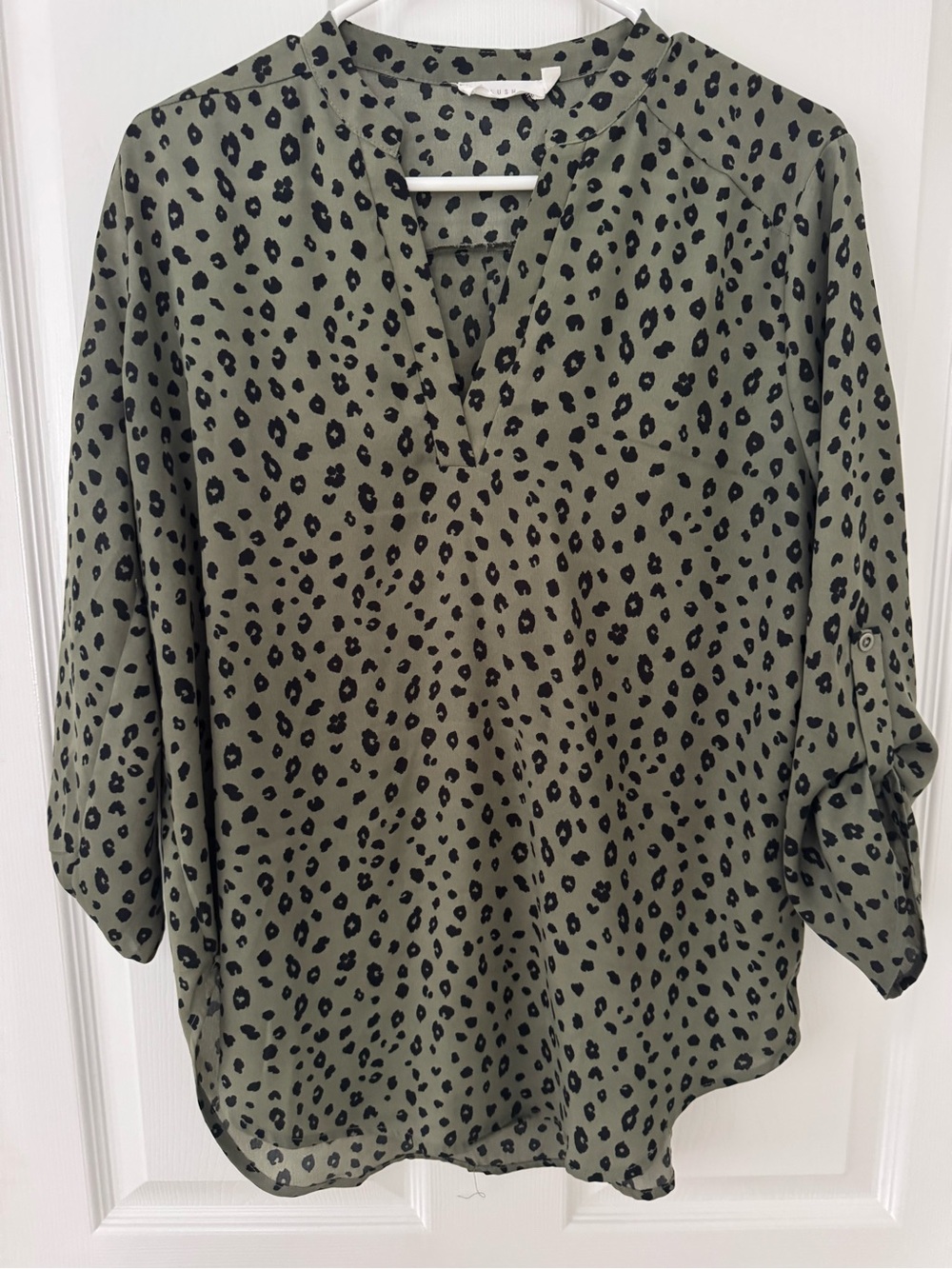 Lush Olive Green Leopard-Print V-Neck Tunic
